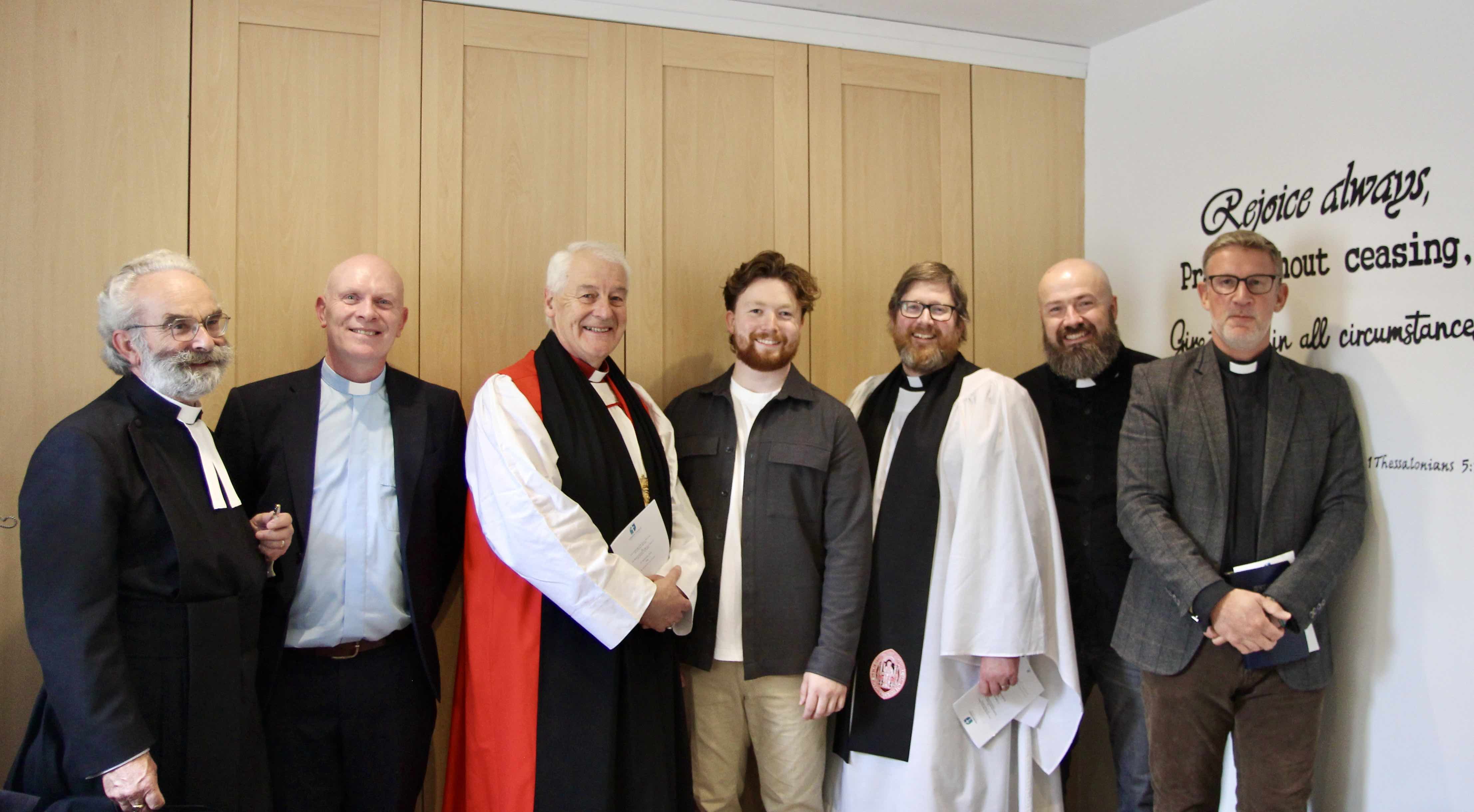 Registrar Robert Marshall, Canon Tom O'Brien, Archbishop Michael Jackson, Aaron Halliwell, Archdeacon Ross Styles, the Revd Scott Evans and the Revd Rob Jones.