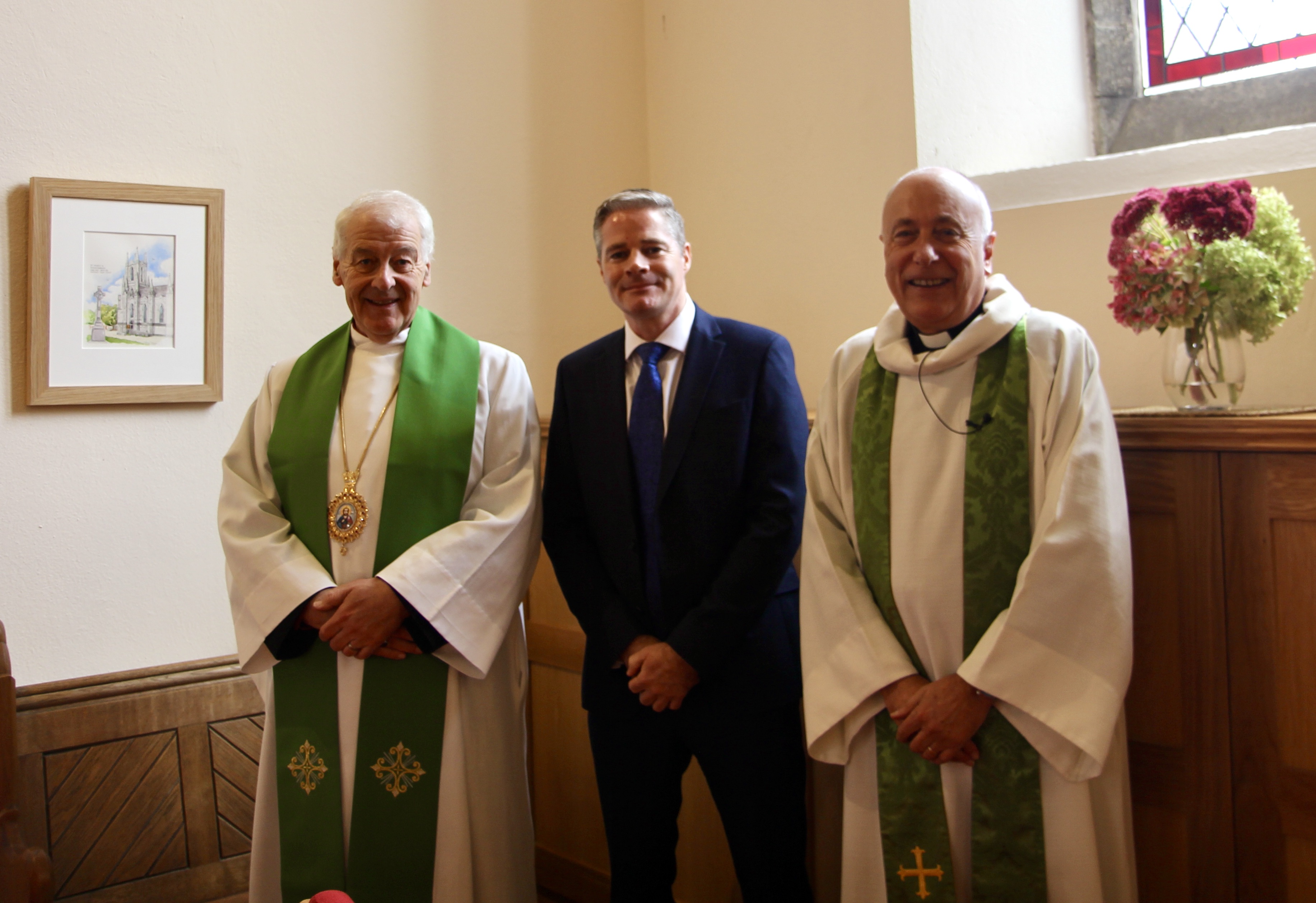 Archbishop Michael Jackson, Cllr David Coffey and Canon Leonard Ruddock in the new St Mary's, Donnybrook Side Chapel in St Matthew's Church.
