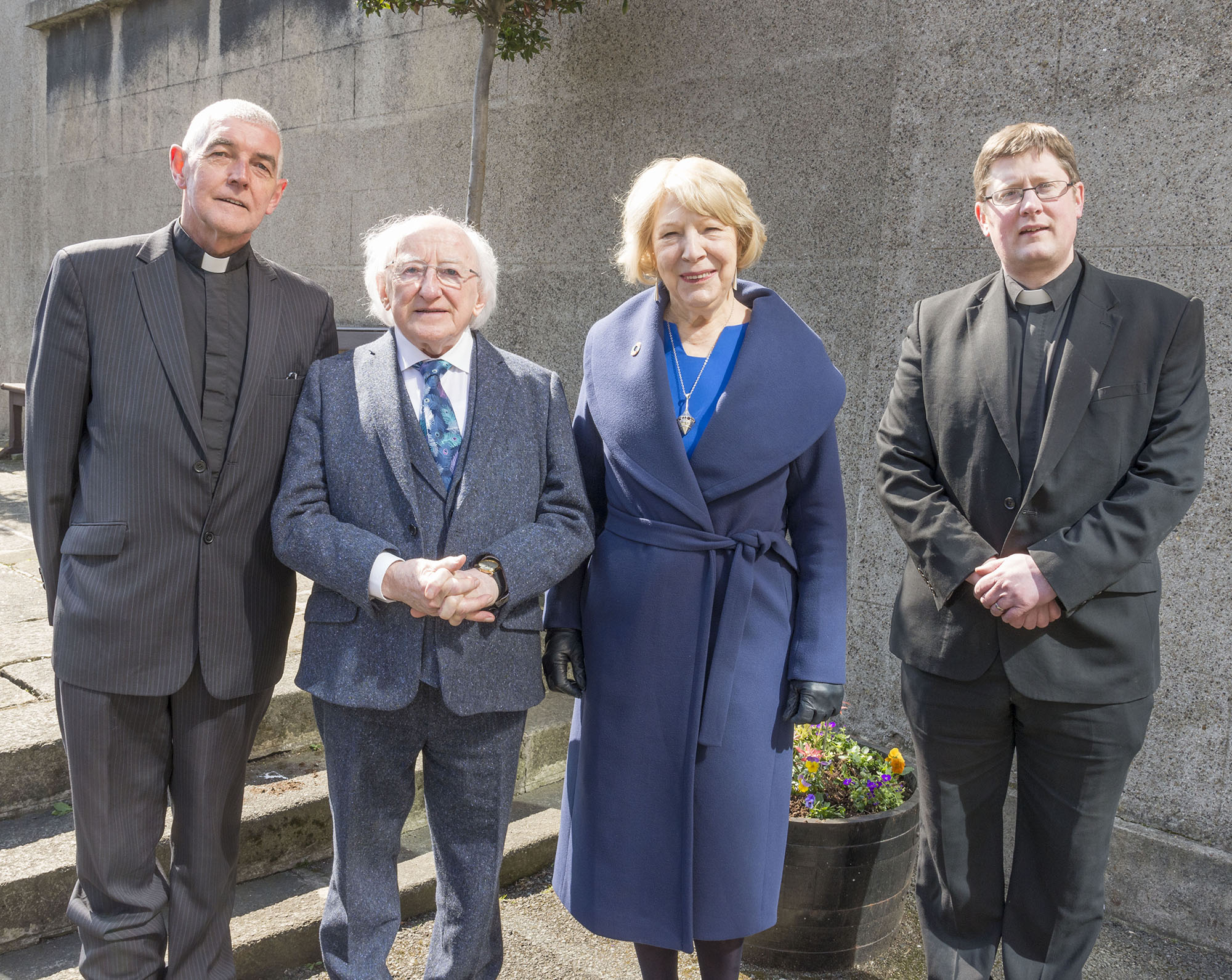 President Michael D Higgins and Mrs Sabina Higgins with Archdeacon David Pierpoint and the Revd Ross Styles during their visit to St Michan's (Photo by Declan Brennan)