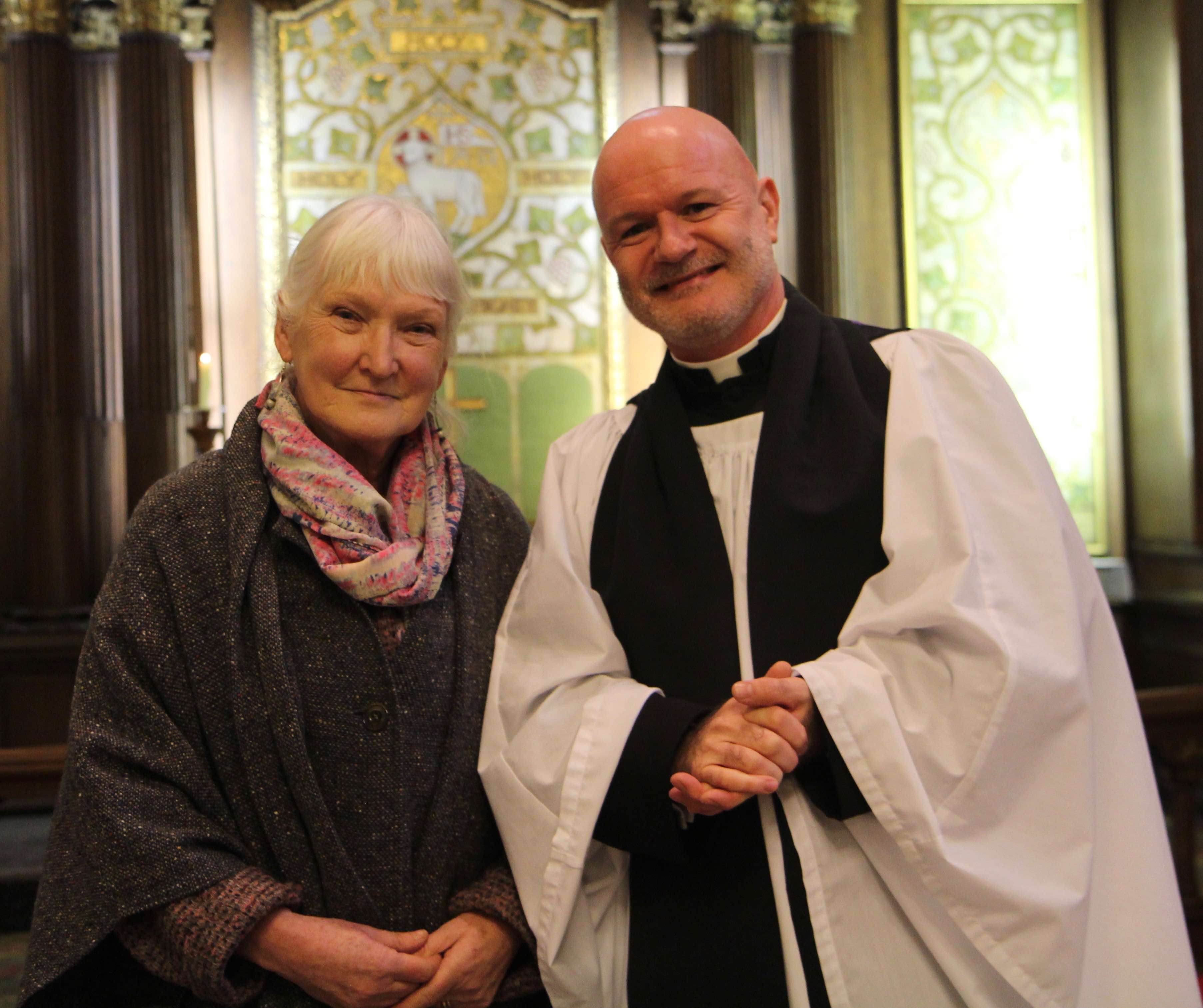 Alice Leahy, founder and director of the Alice Leahy Trust with the Vicar of St Ann's, Canon David Gillespie.