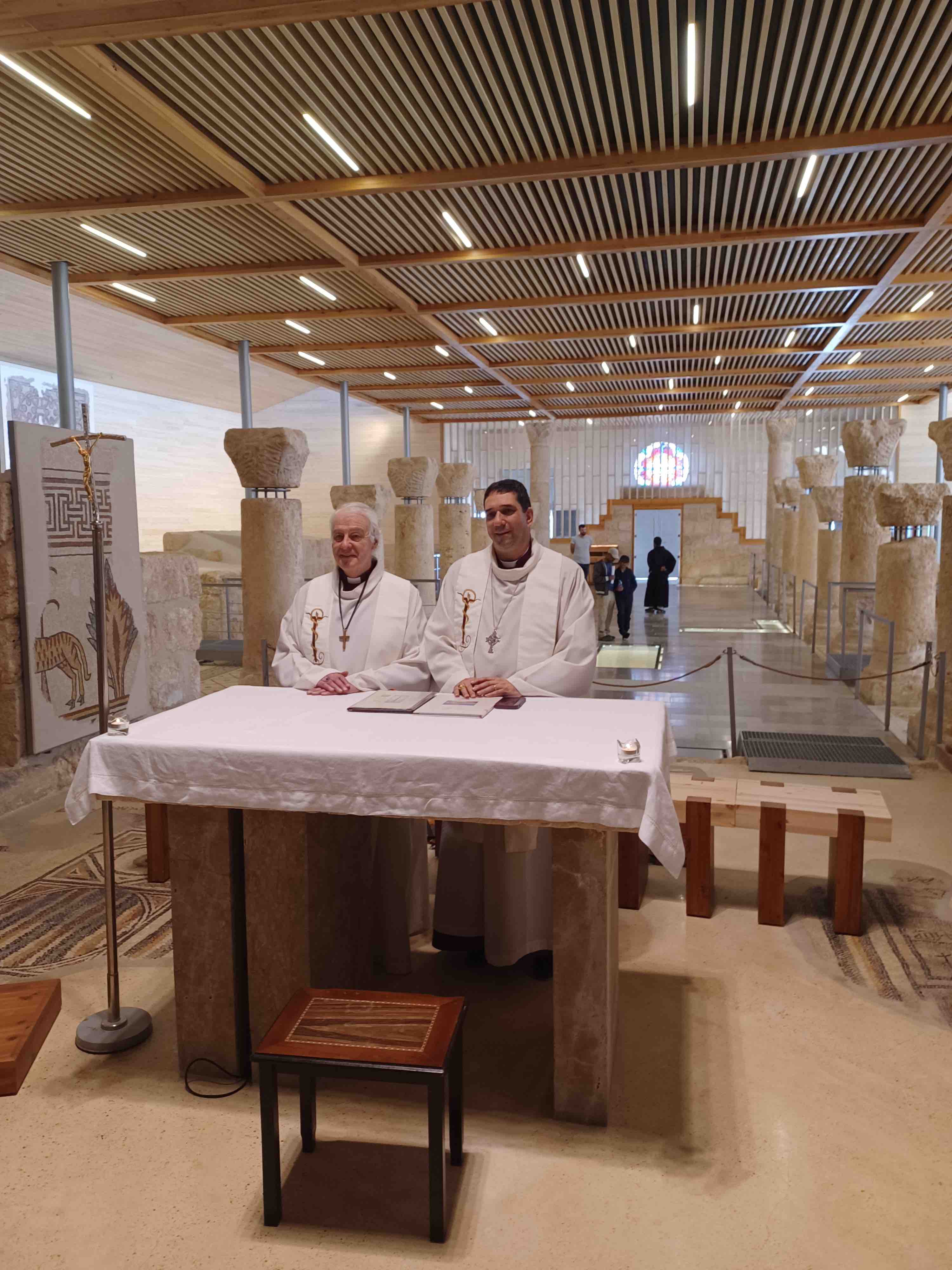 The two Archbishops taking a service in the Church on Mt Nebo.