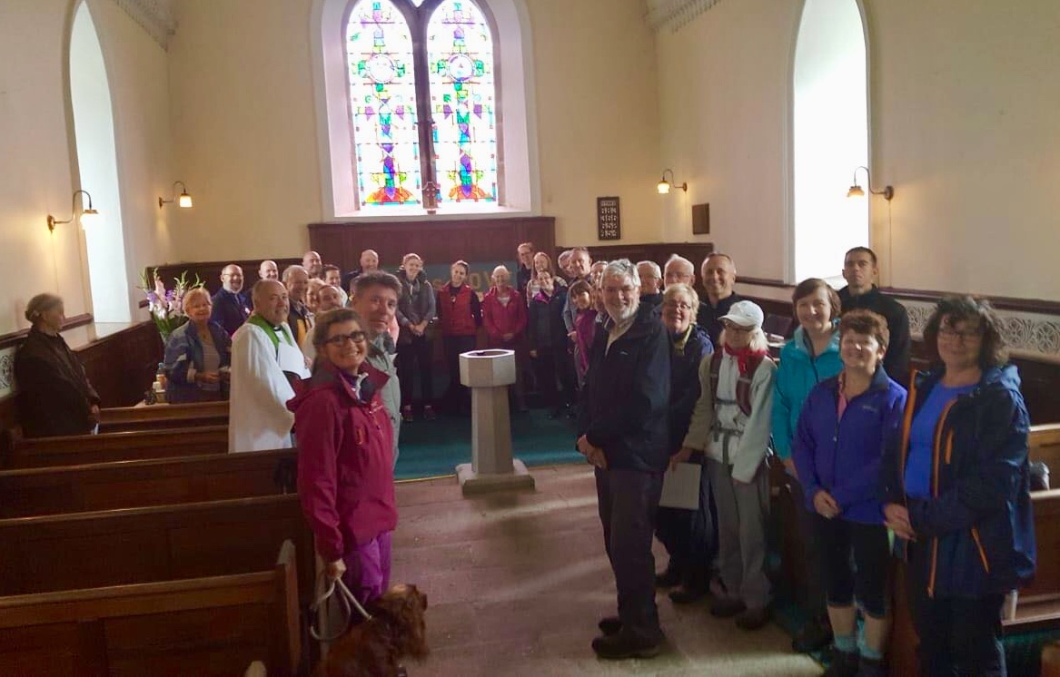 Some of the people who undertook the full St Kevin's Way receiving the Pilgrim Blessing in St Kevin's Church in Hollywood.