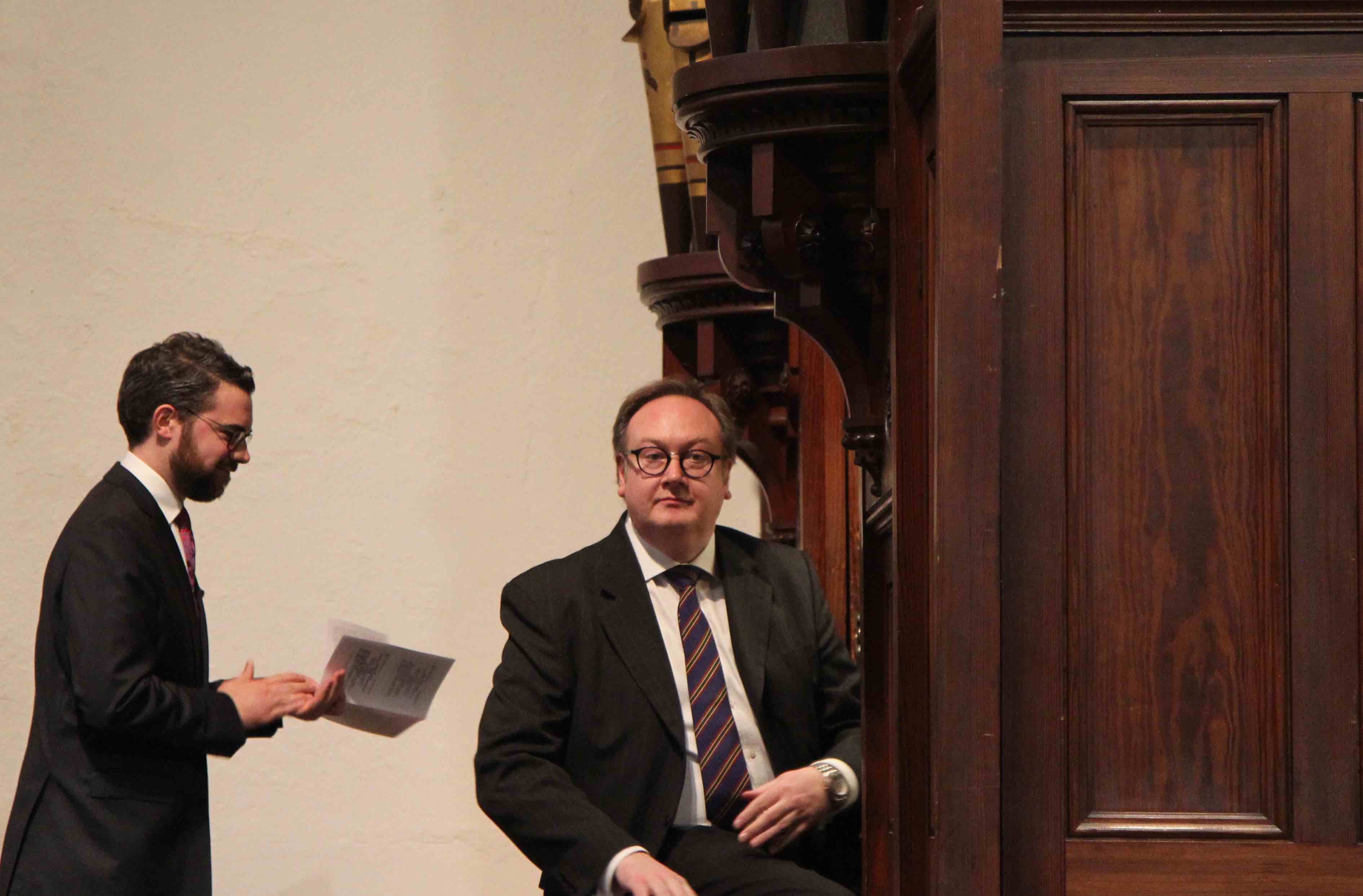 St Patrick's Cathedral organist David Leigh about to start the opening recital of the restored organ. Also pictured is parish organist David O'Shea.