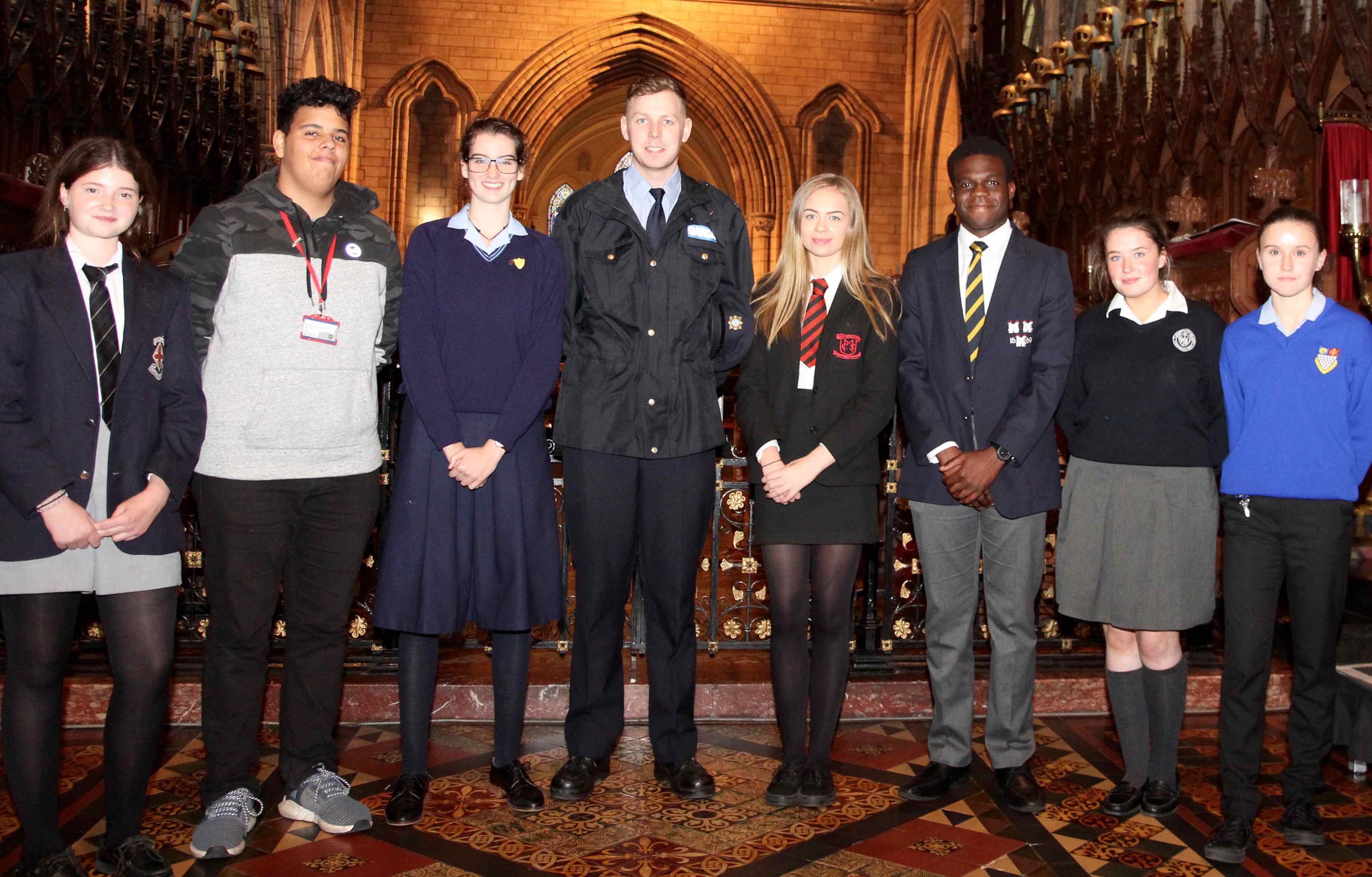 Participants in the Second Level Schools' Service with Garda Marc Kelly.