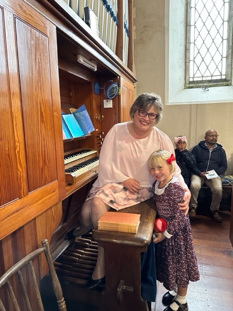 Lesley Denniston and her daughter at the organ in St Mary's.